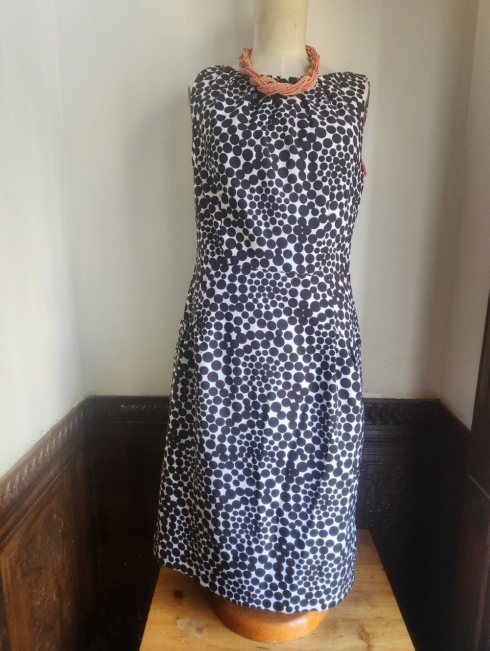 LONDON TIMES Graphic Polka Dot Brown/Wht Retro Dress Sz 10